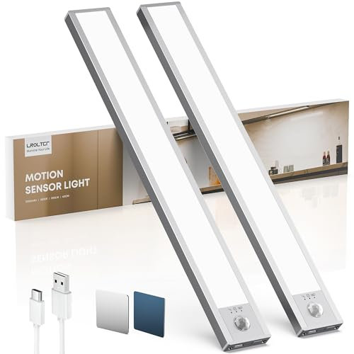 LROLTEF Reglette LED Lampe Cuisine sous Meuble avec Detecteur de Mouvement Interieur - 40CM 2200mAh Lumiere Placard sans Fil Rechargeable - Eclairage Veilleuse pour Dressing Escalier Armoire | 2 Pack