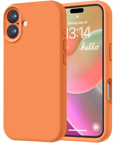 LOVE 3000 Designed for iPhone 16 Case, Premium Silicone with [Soft Anti-Scratch Microfiber Lining] Shockproof Protective Phone Case for Lanyard 6.1, Bright Orange