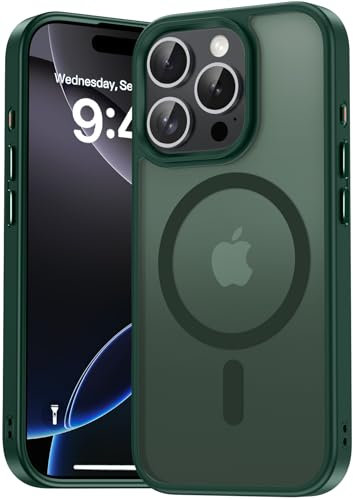 Natiiozie Magnetica Cover per iPhone 16 Pro Max Compatibile con MagSafe Custodia Traslucida Opaca Posteriore, Antiurto Anti-impronta Resistente ai Graffi Protettiva Verde