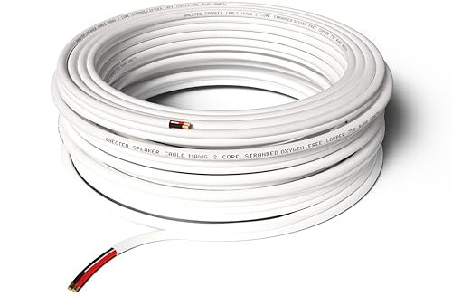 Qnected Câble audio pour haut-parleur 2 x 4mm² - 20m (20 mètres) | Cuivre OFC pur sans oxygène | 11 AWG | Blanc | Qualité haut de gamme | Marquage de polarité noir-rouge