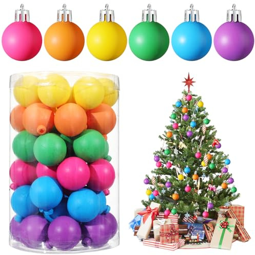 Simgoing Weihnachtskugel-Ornamente, neonfarben, Weihnachtsbaumschmuck, Bunte bruchsichere Kugeln, Kunststoff, zum Aufhängen, für Weihnachtsfeier, 48 Stück, 3,8 cm