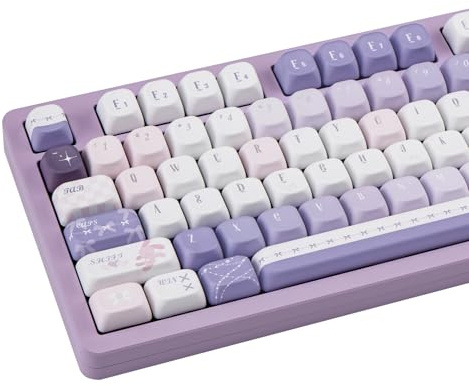 COOMICKEY PBT Keycaps 150 Keys Dye-Sublimation Cute Anime MOA Profile Purple Keycap Set with 7U/Split Spacebar for Alice/ 61/64/68/84/87/100/104/108 Mechanical Keyboard