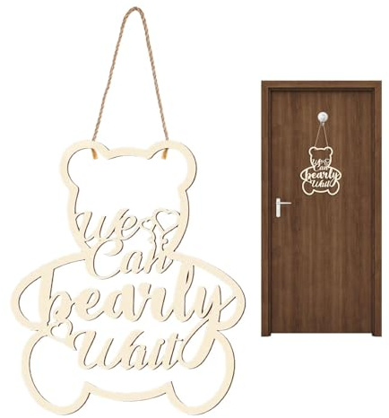 Holzausschnitt mit Aufschrift We Can Bearly Wait – Baby-Bär-Schild zur Enthüllung des Geschlechts, Bären-Motiv, Holzausschnitt, Dekoration, Bär, Babyparty, Dekorationen für und Mädchen