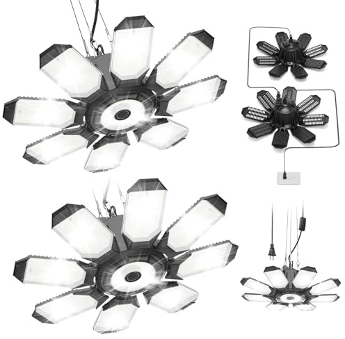 TANBABY 2 Pack Plug-in Garage Lights, 8+1 Deformable Ceiling Light, 50000LM
