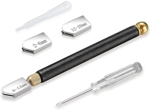 Glass Cutter Kit - Professional Glass Cutters Tool with 2mm-20mm Cutting Range, Includes 3 Replaceable Cutting Heads and 1 Screwdriver for Cutting Thick Glass, Mirrors, Tiles, and Mosaics