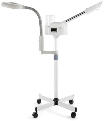 Vaporizzatore facciale professionale 2 in 1 per viso con ingrandimento 5x, lampada a vapore a LED per estetista, attrezzatura per il viso, uso a casa o in salone (bianco)