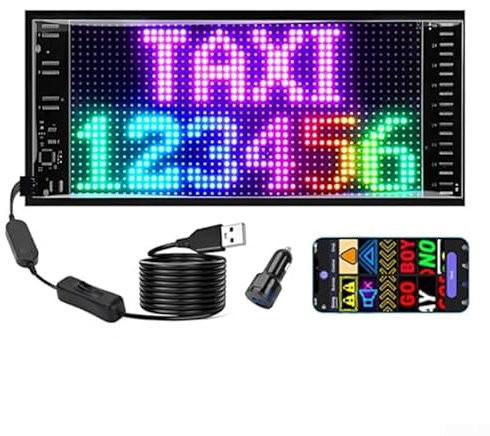 Panneau d'affichage LED pour voiture - Affichage LED programmable - Tableau d'affichage numérique à deux lignes pour une messagerie polyvalente (16 x 32 (70 x 173 mm)