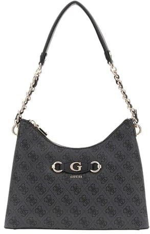 GUESS Izzy Top Zip Shoulder Bag Coal Logo