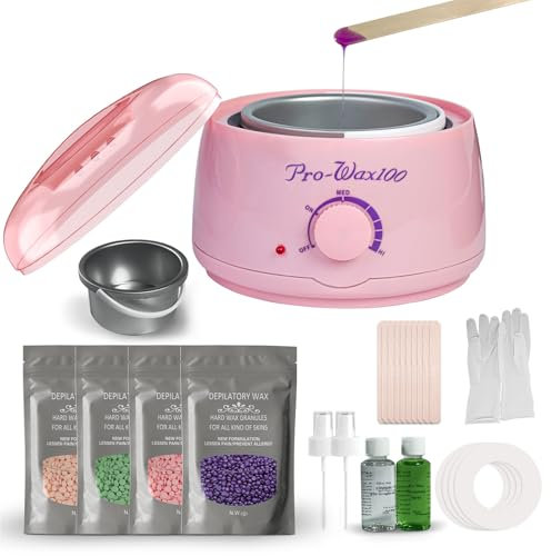 Professional Waxing Kit, Spa-Quality Wax Warmer for Full Body Hair Removal, Painless Hair Removal Heater Machine, Includes 4 x Wax Beads & Silicone Applicator