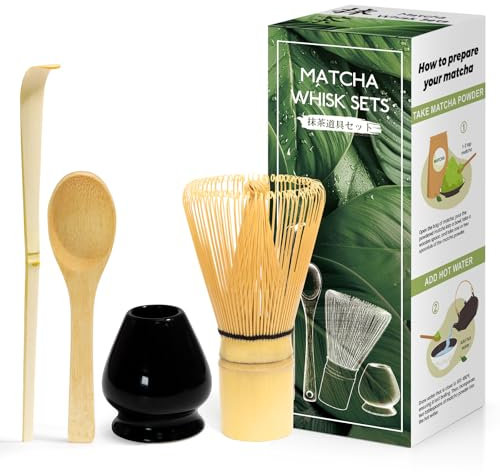 4 Pezzi Kit Cerimonia Matcha Giapponese, Frusta Matcha in Bambù Naturale, Cucchiaio di Bambù, Paletta di Bambù, Porta Frusta, Set Matcha per la Cerimonia Del tè, il Drink - Nero lucido