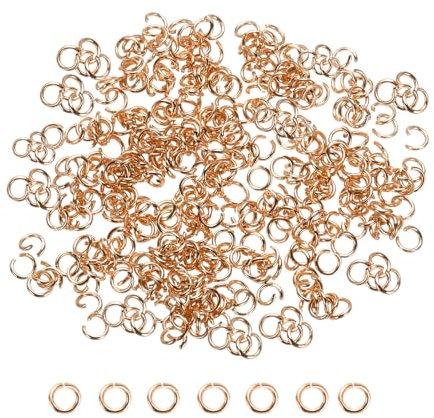 sourcing map 300pcs 3mm Open Jump Rings Rose Gold Key Rings Clasps for Jewelry Making Tools Supplies Jewelry DIY Crafts Keychains Rings