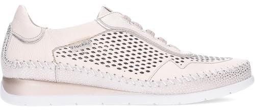 Fluchos - Zapatos Deportivos,Sneakers de Piel,cordón elástico,Suela Blanca de Goma,Rejilla,Calado, para: Mujer Color: Raw Talla:41