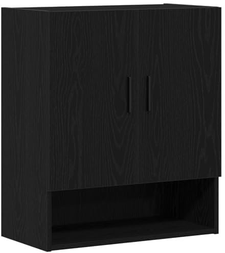 vidaXL Wandschrank Schwarz Eiche 60 x 31 x 70 cm Holzwerkstoff - Moderne Aufbewahrungslösung für Wohnzimmer und Schlafzimmer, wandmontiert mit verstellbaren Regalen, minimalistisch