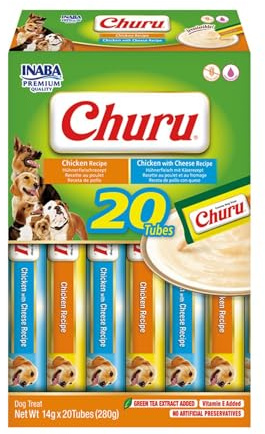 INABA Churu Cremiger Hundesnack mit Huhn – 20 Sticks 14 g – Prämien für kalorienarme Hunde, weich und lecker – Hundefutter ohne Konservierungsstoffe oder künstliche Farbstoffe, grainfrei