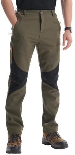 PrimeCrest Pantalon Trekking Hombre Montaña Impermeables Termico Pantalones Invierno Snowboard Nieve Senderismo Pantalon Caza Esqui Verde 2XL