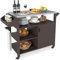 GYMAX Chariot de Barbecue à roulettes, Desserte Jardin avec Dessus en Acier Inoxydable, Étagères, Placard, Porte-Épices& Porte-Serviette, Chariot de Service Extérieur, pour BBQ, Camping, Fête