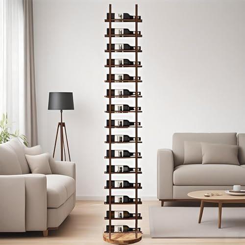 TYHAYJYK Casier à vin Mural, Hauteur 240 cm, 16 rangées, Noir, 16 Bouteilles, Support en métal pour Bar, Rangement de Cuisine (Marron, 1 Colonne)