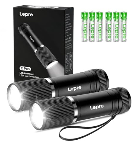 Lepro Small Torches Battery Powered, 2 Pack EDC Torch with Aluminum Body | IPX4 Waterproof Perfect for Camping, Emergency, Dog Walking, Daily Carry and Outdoor Hiking (Batteries Included)