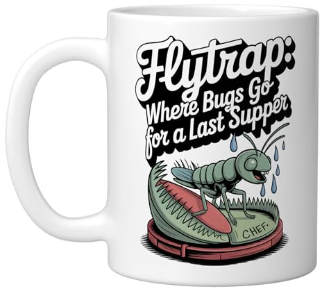 Venus Flytrap Bug Catcher Carnivorous Plant Humor Ceramic Mug, White, 11oz