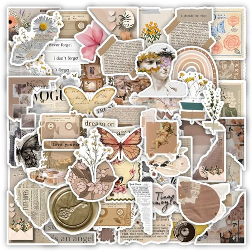 220 Stück Vintage Sticker Set, Wasserfeste Aufkleber aus PVC für Journaling, Scrapbooking, Laptop, Wasserflaschen, Personalisiertes Dekor für Mädchen und Jugendliche