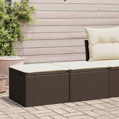 Holamys 2-TLG. Garten-Sofagarnitur, Braun Poly Rattan Akazie, mit Kissen, Stauraum, UV-beständig, 55x55x37cm Hocker für Terrasse