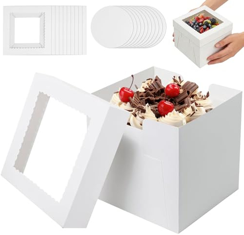 GothicBride 10 Stück Tortenkarton 25x25x20cm Kuchen Karton Weiße | mit Transparentem Sichtfenster, Tortenbox für Kuchen,Gebäck (10IN)