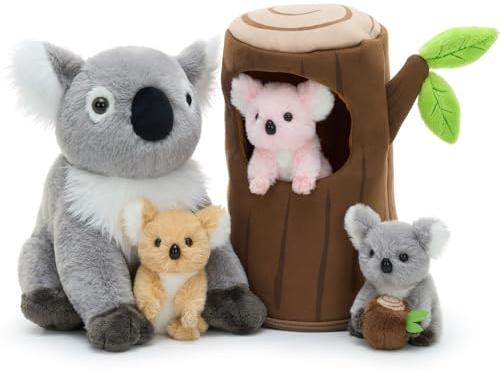 MorisMos 5 Stücke Koala Kuscheltier XXL Set, 30cm Grau Riesen Koala Kuscheltier mit 3 Babys im Bauch, Groß Plüschtier Stofftier, als Geburtstag Geschenk für Kinder Baby