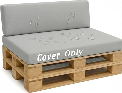 QOEUIUJ Palettenkissen Bezug 120×60 120×80 60×80 120×40, Beidseitig Wasserdichter Ersatzbezug für Palettensofa Outdoor mit Reißverschluss, Wetterfeste Kissenhülle(Hellgrau,Seat 80x120cm)