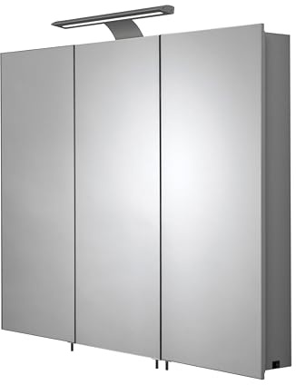 Croydex Hampton Triple Door Illuminated Cabinet with LED Lighting Bar and Hang N Lock Fitting System,70 x 90 x 11.8cm, Silver