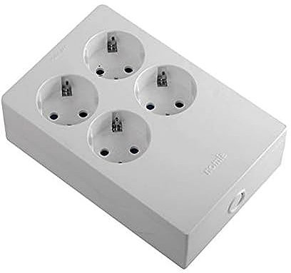 SIMON BRICO - Base Multifix, Enchufe Múltiple, Multiplicadora de 4 Tomas, 16A con Toma de Tierra, Instalación Empotrada, Pared o Superficie, 250V, Potencia Máxima 3680W, Color Blanco