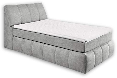 Stella Trading TOLEDO 2 Boxspringbett 120x200 mit Bettkasten, Hellgrau - Bequemes Bett mit 7-Zonen-Federkern Matratze H2-H3 & Komfortschaum Topper - 121 x 110 x 235 cm (B/H/T)