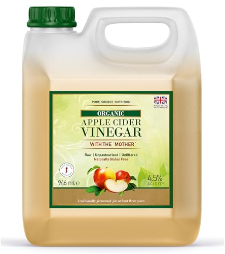 Pure Source Nutrition RAW Apple Cider Vinegar with Mother 946ml Applecider Weight Loss Detox Organic/Unfiltered/Unheated/Unpasteurised