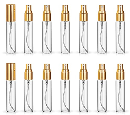 ZbFwmx 20 Pcs 10ml Empty Refillable Bottles Portable Travel Atomizer Refillable Bottles (Gold Caps)