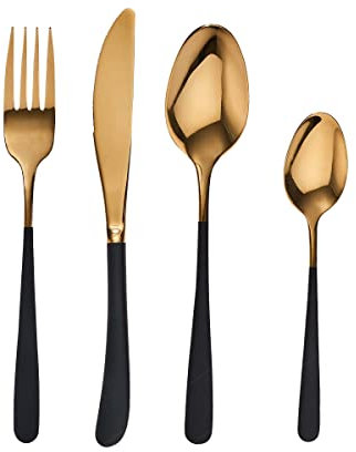 BUTLERS Empire Besteck 4er-Set - Hochwertige Besteckgarnitur in Gold-Schwarz - Besteckset aus Edelstahl, Menübesteck