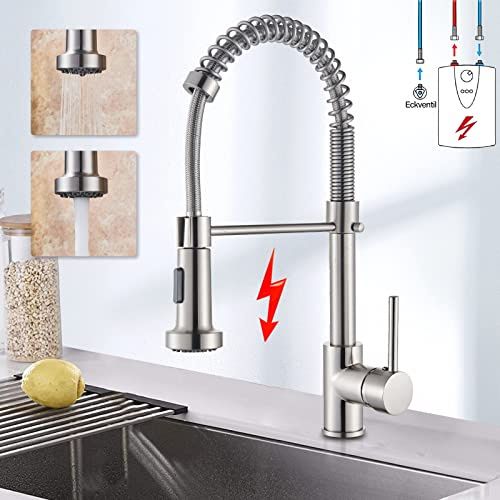 Suguword Niederdruck Küche Armatur Ausziehbar Küchenarmatur Wasserhahn Mischbatterie 360° Drehbar Edelstahl Einhandmischer Armatur Küche Spiralfederarmatur Gebürsteter