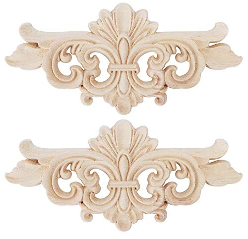 Holz Geschnitzte Onlay Massivholz Aufkleber, Holzschnitzerei Dekoration, 2 Stück Blumen Geschnitzte Lange Onlay Applique Carving Aufkleber Möbel Dekoration[16 * 7.5CM]