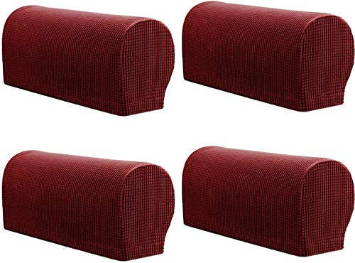 ESRISE Armrest Chair Covers, Set of 4 Stretch Armchair Couch Arm Rest Cover Anti-Slip Spandex Polyester Sofa Chair Arm Caps Slipcovers for Furniture Protector (Wine Red)