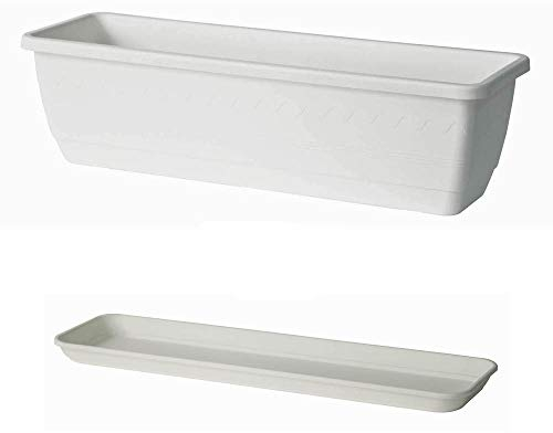 Euro3plast INIS Blumenkasten mit Untersetzer 50 x 20 cm aus Kunststoff in Weiß
