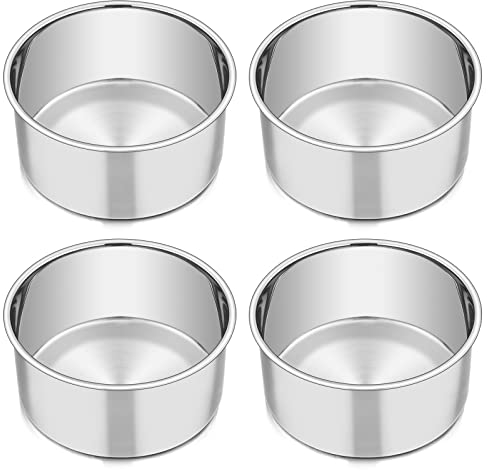 Homikit 6 x 3-Inch Deep Cake Tin Set of 4, Round Cake Mould Stainless Steel Cake Pans, Perfect Birthday Christmas Wedding Layer Cakes Baking, One Piece Design, Mirror Finished & Dishwasher Safe