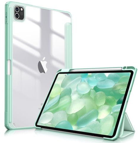 FINTIE Coque pour iPad Pro 11 Pouces 2022/2021 / 2020/2018 (4e / 3e / 2e / 1e Génération) - [Rangement Stylet] Étui Transprent Clair Housse Antichoc, Vert
