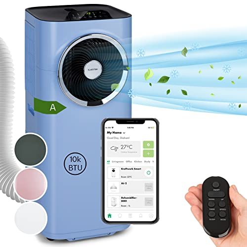 Klarstein Kraftwerk Smart 10K Mobiles Klimagerät – 10000 BTU, 29-49 m², App & Alexa Steuerung, 3-Stufen Ventilator, 23 l/h Entfeuchtung, Leise, Inkl. Fensterkit, Medium Blue