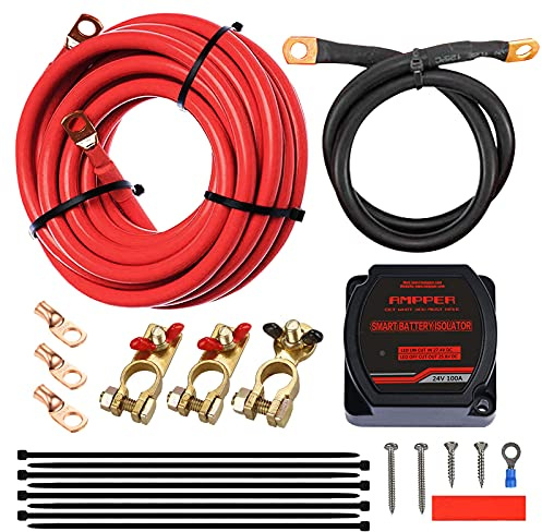 24V 100Amp Dual Battery Isolator Kit, Ampper Battery Voltage Sensitive Relay (VSR) Smart Battery Isolator Kit for Car, Vehicle, RV, ATV, UTV and Boat