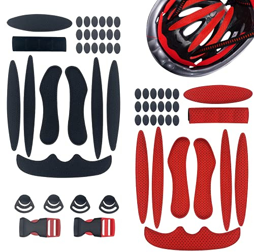 2 Sets Anti-Collision Helmet Padding Kit Motorcycle Cycling Helmet Padding Replacement Perfect Protection Universal Foam Pads for Motorcycle Cycling Helmet (Red And Black)