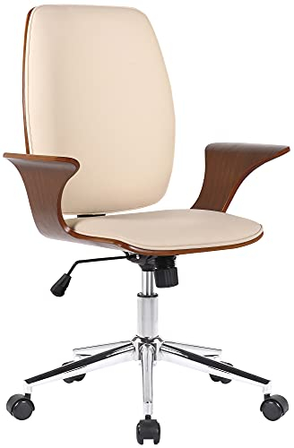 CLP Bürostuhl Burbank I Höhenverstellbarer Drehstuhl, Farbe:walnuss/Creme, Material:Kunstleder