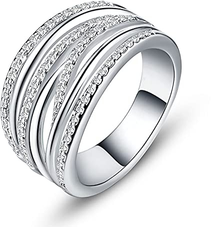 DJMJHG Full Micro Paved Fashion Ring Trendy Gadget Bohemia New Year Present Ring Bands For Best Friend Stylish Jewelry 10 White