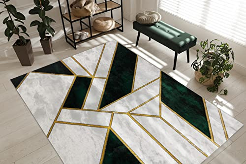 rugsx Exklusiv Emerald Teppich Glamour – Stilvoll, Marmor-Design, Geometrisch Flaschengrün/Gold 200x290 cm Modern Teppich für Wohnzimmer