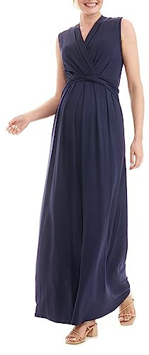 Herzmutter Robe de Grossesse Longue - Maternité Robe - Robe d'allaitement - Grossesse Vêtements - Robe Maxi été Festive - Robe pour Femme Enceinte et Allaitante - 6900 (XXL, Bleu Foncé)