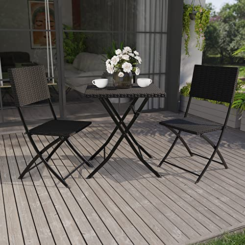 Garden Vida Capri 2 Seater Rattan Bistro Set Outdoor Garden Patio Balcony Furniture 3 Pcs (Black) (UKFR Certified) Garden Furniture