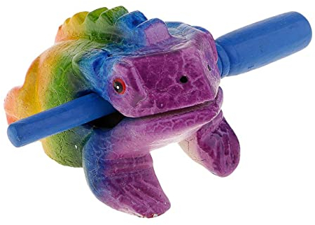 Goghost Guiro-Raspelinstrument aus Holz, 8,9 cm, Motiv: Frosch, Percussion, Musik-Tonblock-Bastelhandwerk (Regenbogenfarben)