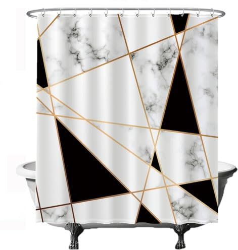 Ulticool Duschvorhang - Marmor Geometrische Figuren Ästhetik - 180 x 200 cm - Waschbar - Anti Schimmel - mit 12 Ringen - Weiß Schwarz Gold